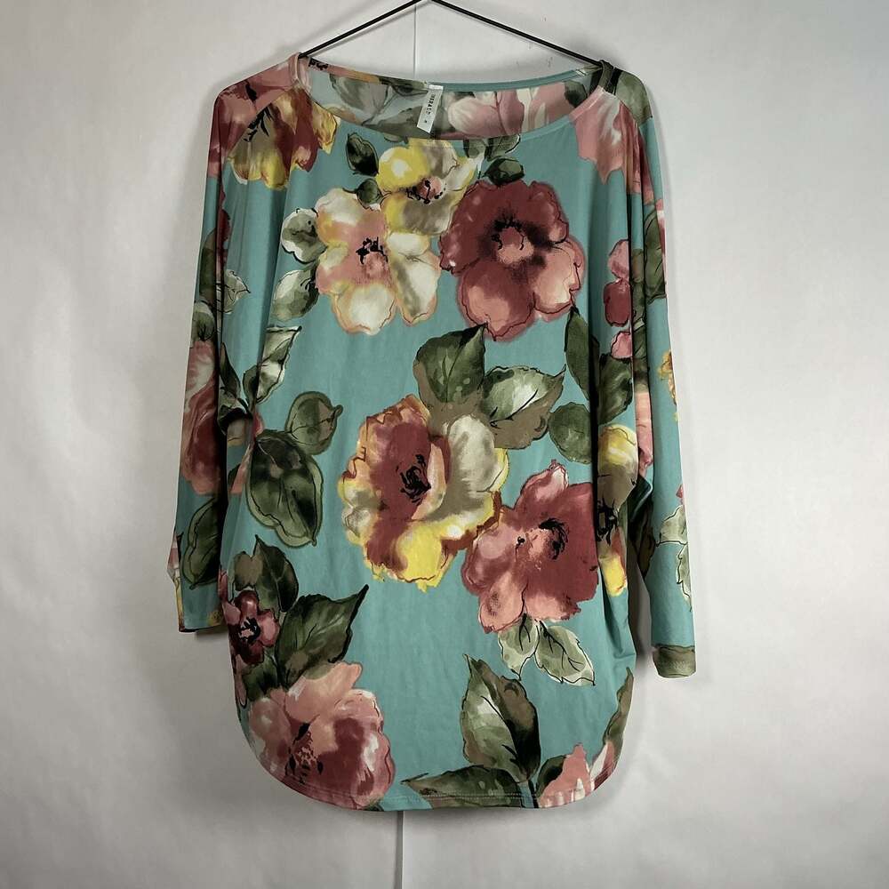 Emerald Womens Floral Print Dolman Long Sleeve Tunic Blouse Mint Size M